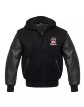 Avirex USA Varsity Hoodie Wool Jacket with Leather Sleeves, Americana Streetwear