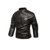 AVIREX Road Rebel Black Leather Moto Jacket with Band Collar and USA Patch