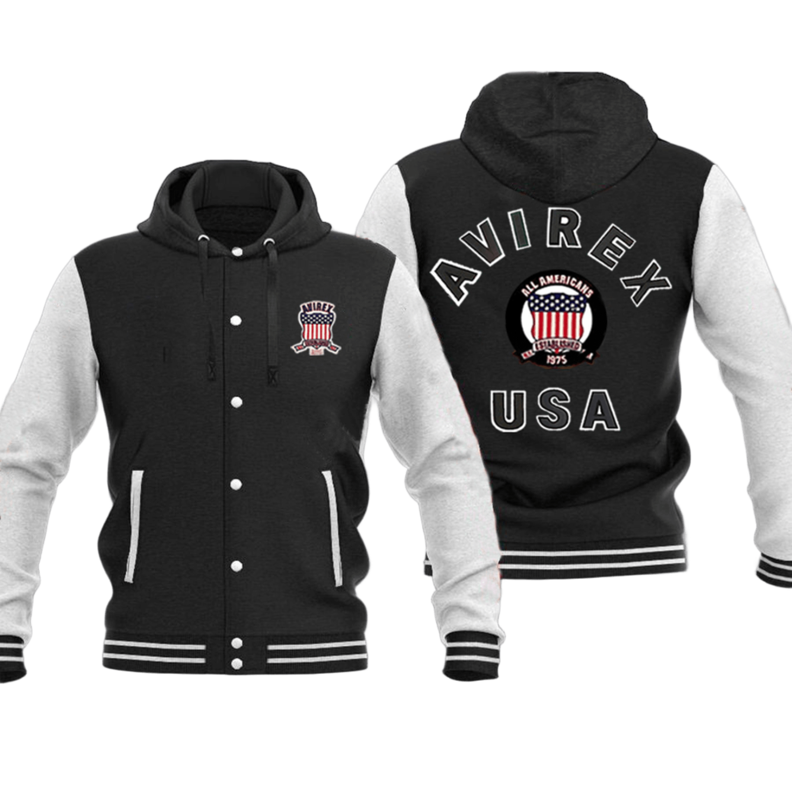 Avirex Legend Varsity Mens Hooded Leather Bomber Jacket Moto-Street Icon