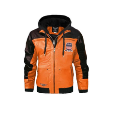 AVIREX Mens Hooded Biker Leather Bomber Jacket Streetwear Swagger